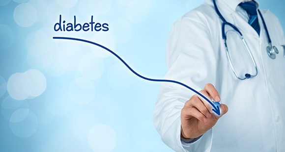 a doctor drawing a line from the word diabetes downwards