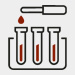 an icon of three test tubes with a pipette piping a droplet into one